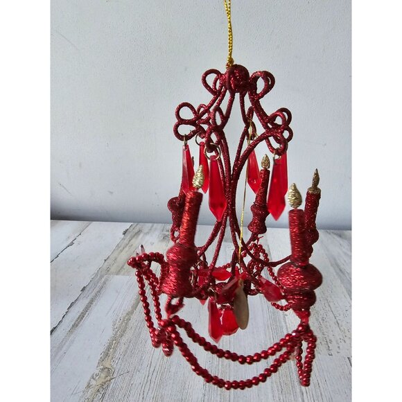 Katherine's collection red glitter chandelier beaded ornament mini as is - Picture 2 of 7